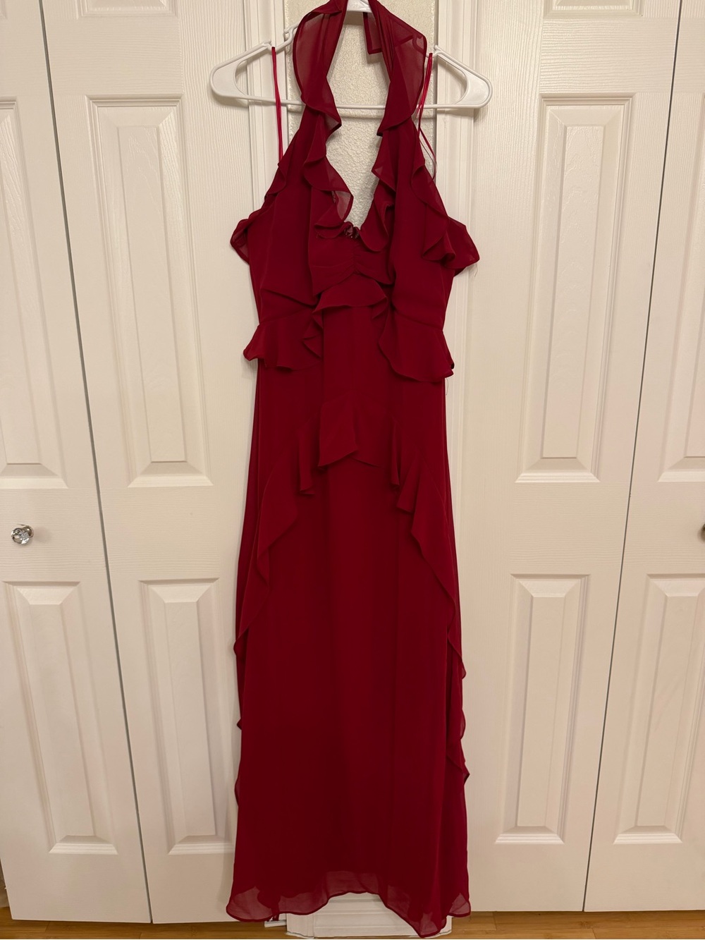 Taylor Dresses Ruffle Halter Maxi Dress - Burgundy